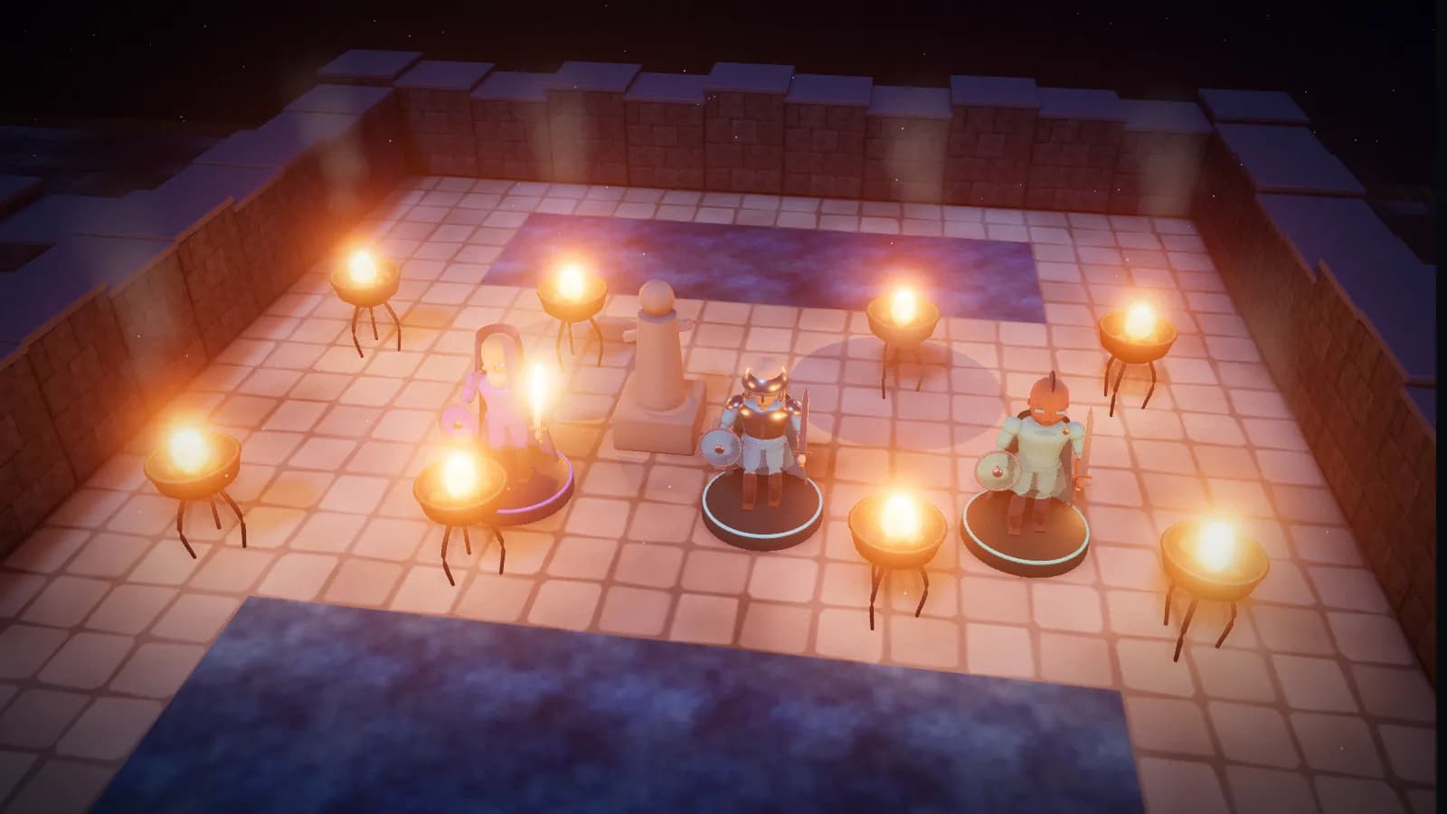 The tomb: entrance level, a board from The Lost Tomb of Queen Rhawen, on the 3D table with three heroes standing on it.